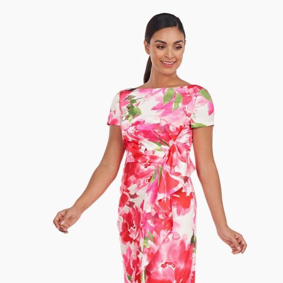 Kay Unger Women's Pink Floral Pleated Evening Dress Size 6 NWT $395 - Picture 3 of 7